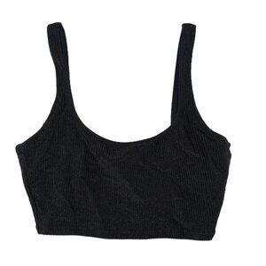 Aerie Shine Rib Longline Scoop Bikini Top Women's Size Small True Black Swim